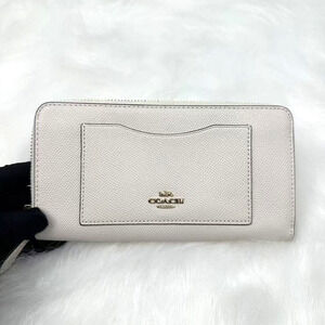 Coach Long Accordion Zip-around Wallet In Crossgrain Leather/Chalk F54007 NWT